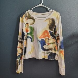Anthropologie Artistic Brushstroke Crop Top